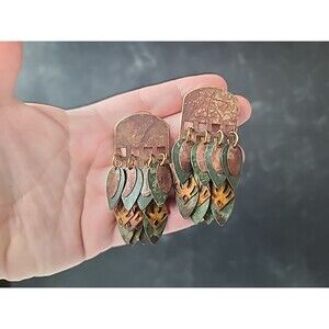 Metal Beaded Dangling Pierced Earrings Vintage Made In India